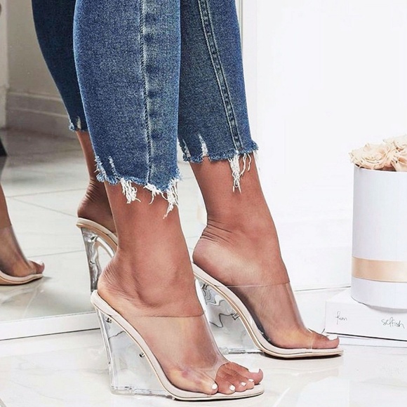 lucite wedge heels